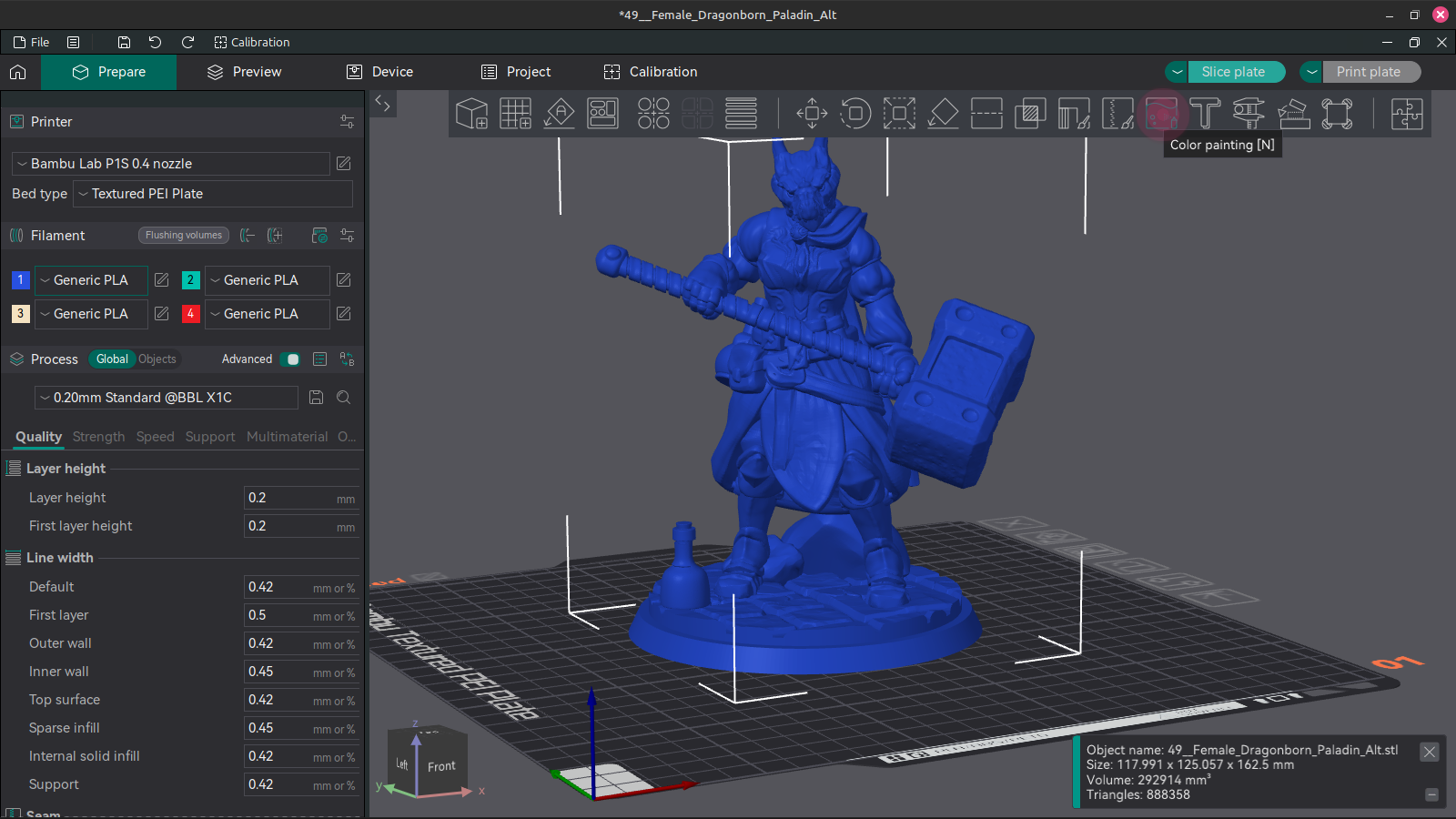 Screenshot of clicking the painting tool in Orcaslicer