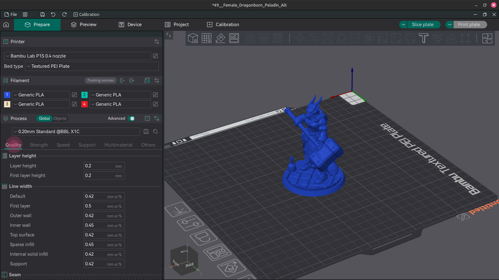 Screenshot of using the quality settings tab in Orcaslicer