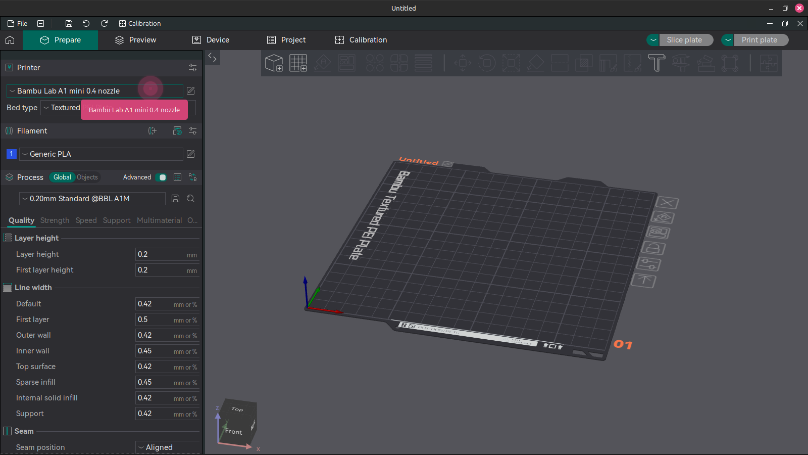 Screenshot of clicking the printer selection dropdown list in Orcaslicer