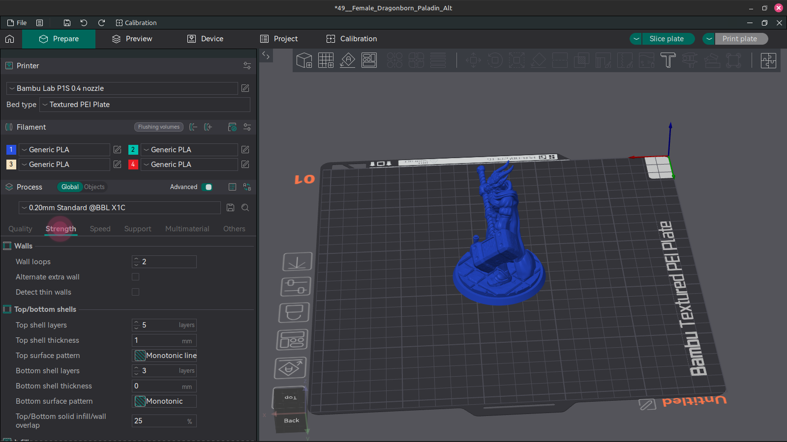 Screenshot of configuring strength settings in orcaslicer