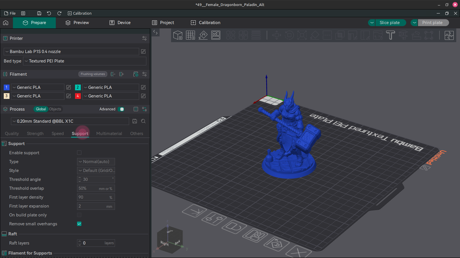 screenshot of clicking the support tab in orcaslicer