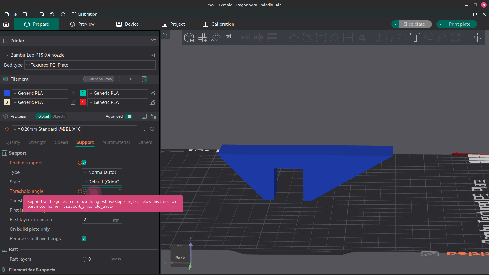 screenshot of an example angled block in openscad